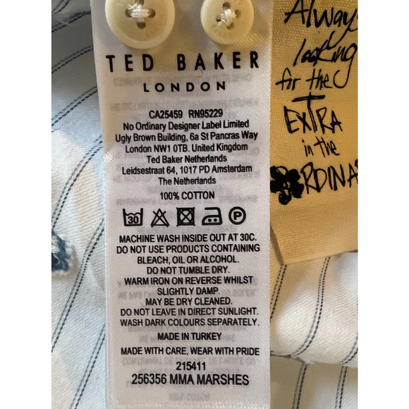 Ted Baker Shirt Mens Size 2XL White Blue Floral Long Sleeve Button Up Collar NWT - Picture 9 of 16